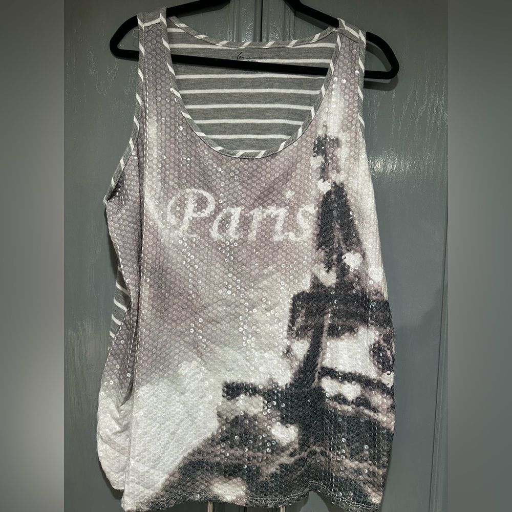 Lane Bryant Sequin Paris Tank Top - Gray and White 18/20